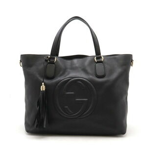 Gucci Soho Interlocking GG Tote Bag Shoulder Tassel Black Leather